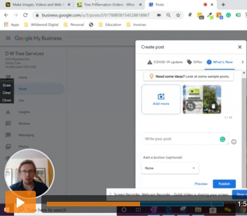 Screen Shot of a Video showing users how to create a post on google my business