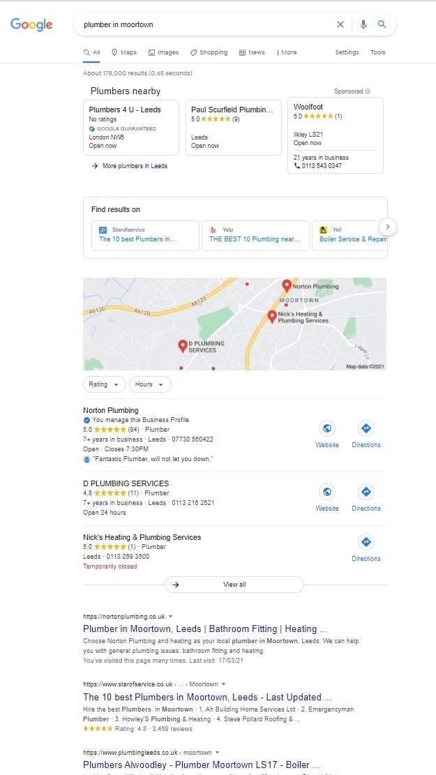 Norton Plumbings position on Google's Map 3 pack 16.9 Norton Plumbings position on Google's Map 3 pack 16.9